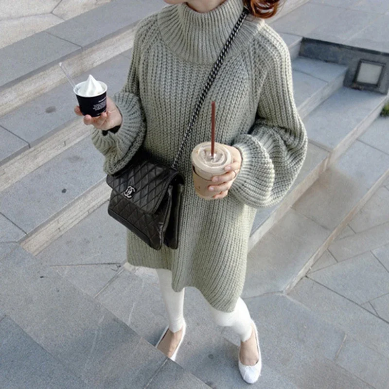 

Women's Pullover 2022 New Loose Casual Sweater Fashion Mid-length Sweater Long-sleeved Dress Autumn and Winter