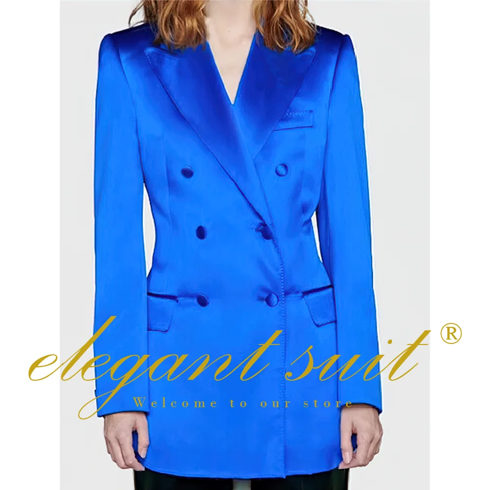 

Women's Blue Satin Blazer Streetwear Daily Casual Comfort Party Prom Party Custom Tuxedo
