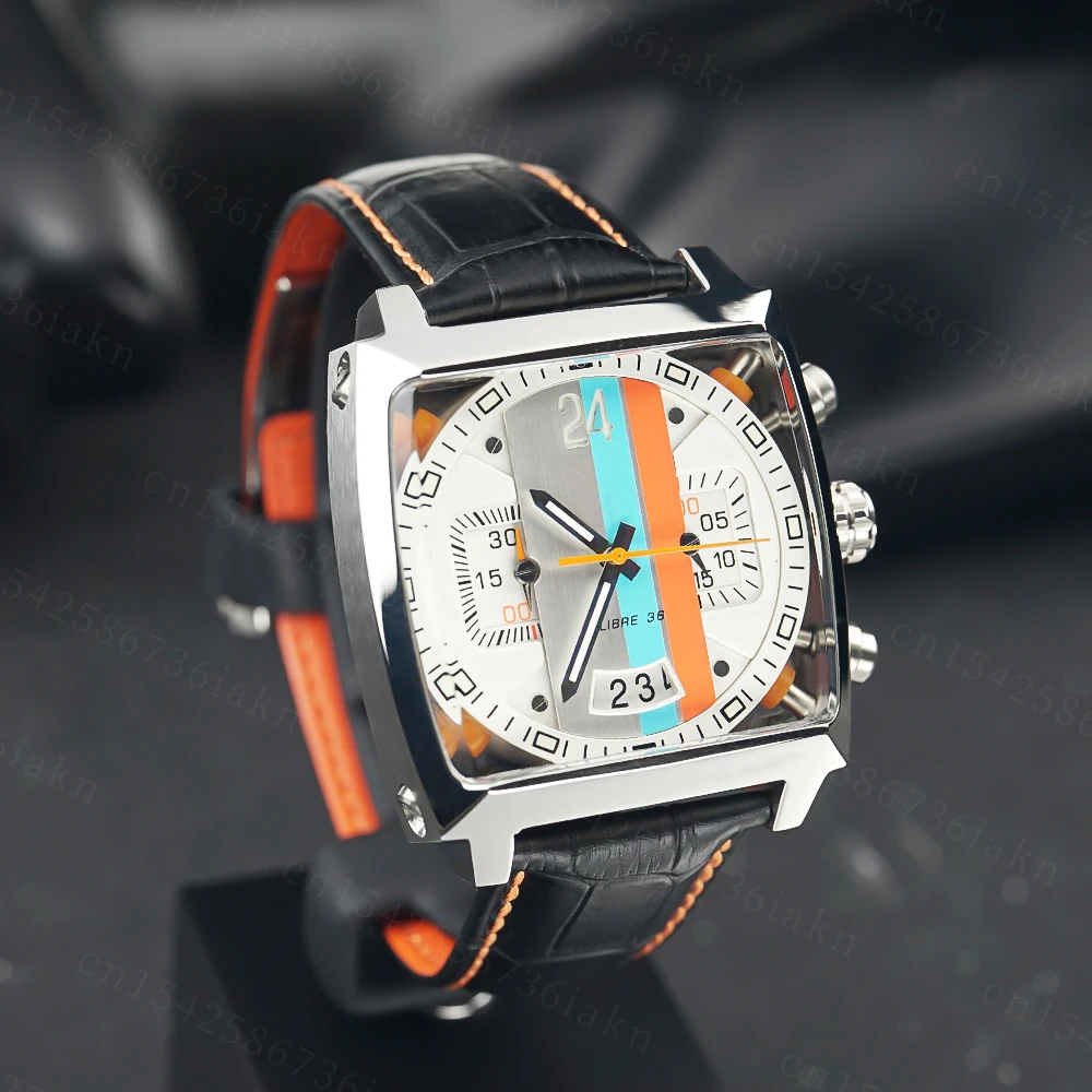 2022Fashion New Men's Color Bar Square Dial Sapphire Mirror Stainless Steel Leather Strap Sports Leisure Waterproof Quartz Watch