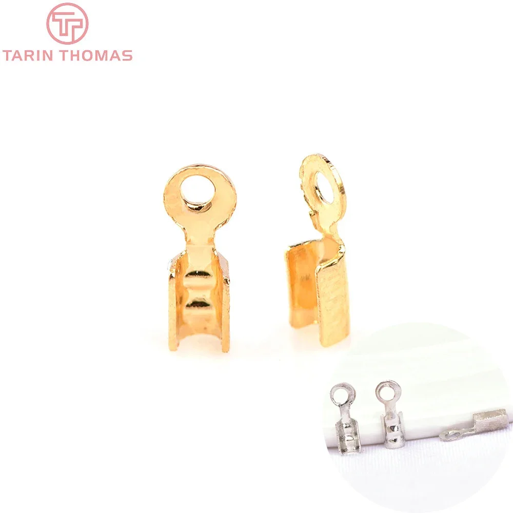 

(6210) 50PCS 2x6.5MM 24K Gold Color Brass Ends Fastener Clasps Cord Ribbon Connect Clasp High Quality Jewelry Making Findings