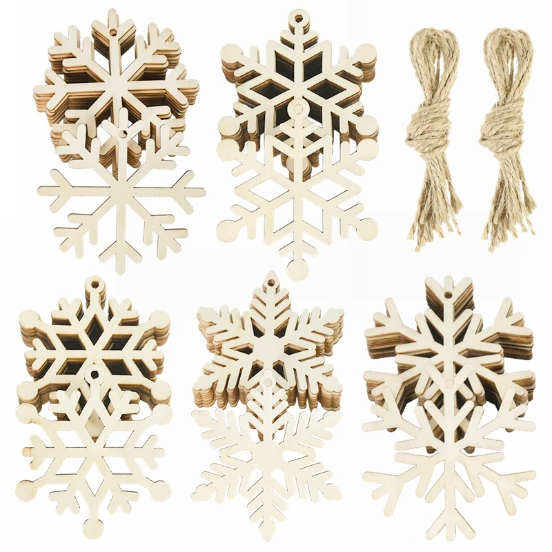 

10pcs Vintage Snowflake Christmas Wooden Pendants Xmas Tree Hanging Ornaments Home Christmas Decorations New Year Gifts Navidad