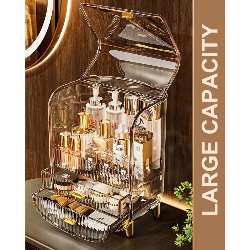Makeup Organizer, Large Capacity Cosmetics Makeup Organizer for Vanity, Dustproof Waterproof Cosmetics Display Case 6