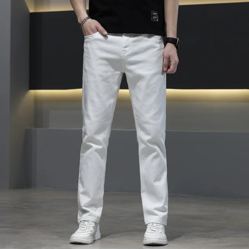 2022 Spring New Men's Straight Fit Pure White Jeans Fashion Casual Classic Elasticity Denim Trousers Male Brand Pants |