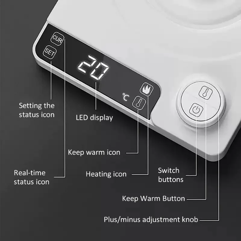 1200w Electric Kettle Portable Gooseneck Electric Kettle Temperature Control Stainless Steel Rapid Heating Kettle 110v/220v 2
