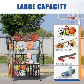 Garage Sports Equipment Organizer Ball Storage Garage Large Capacity Sports Organizer for Garage with Hooks and Baskets 2