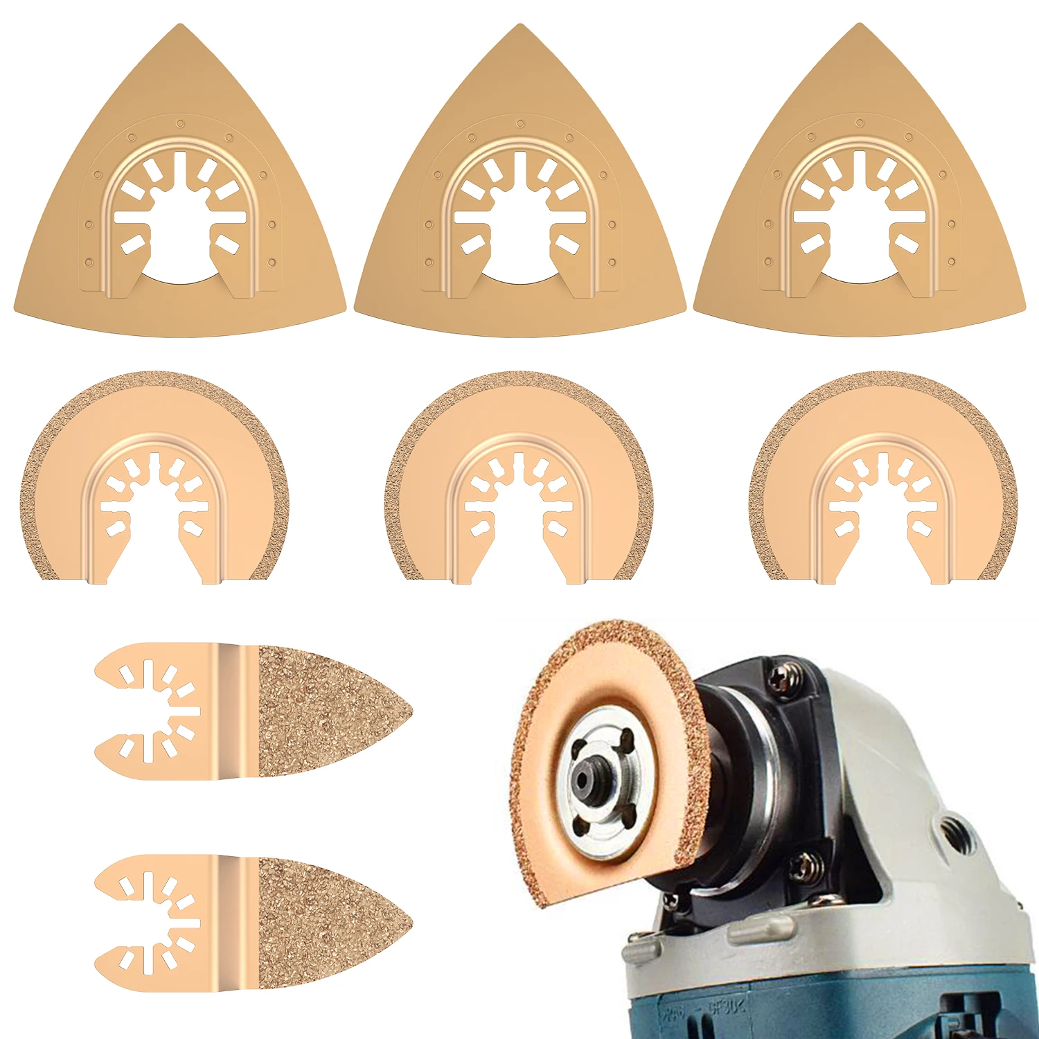 

8pc Multitool Blades Carbide Oscillating Saw Blades Fast Cutting Semicircular Triangle Saw Blade for Plastic Ceramic Tile Marble