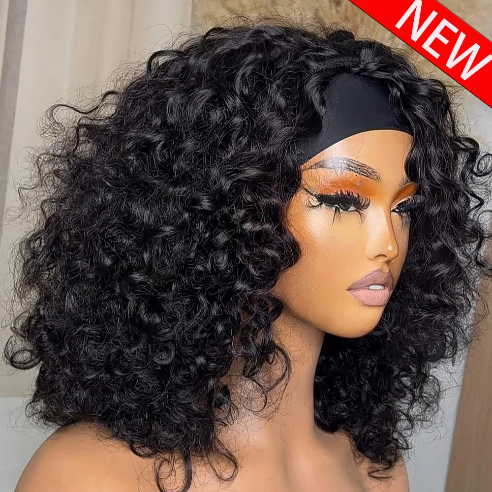Parrucca con fascia per capelli ricci in capelli umani, senza colla, realizzata a macchina, densità 400, 100% capelli umani, per donne, da 10 a 18 pollici. - immagine 2