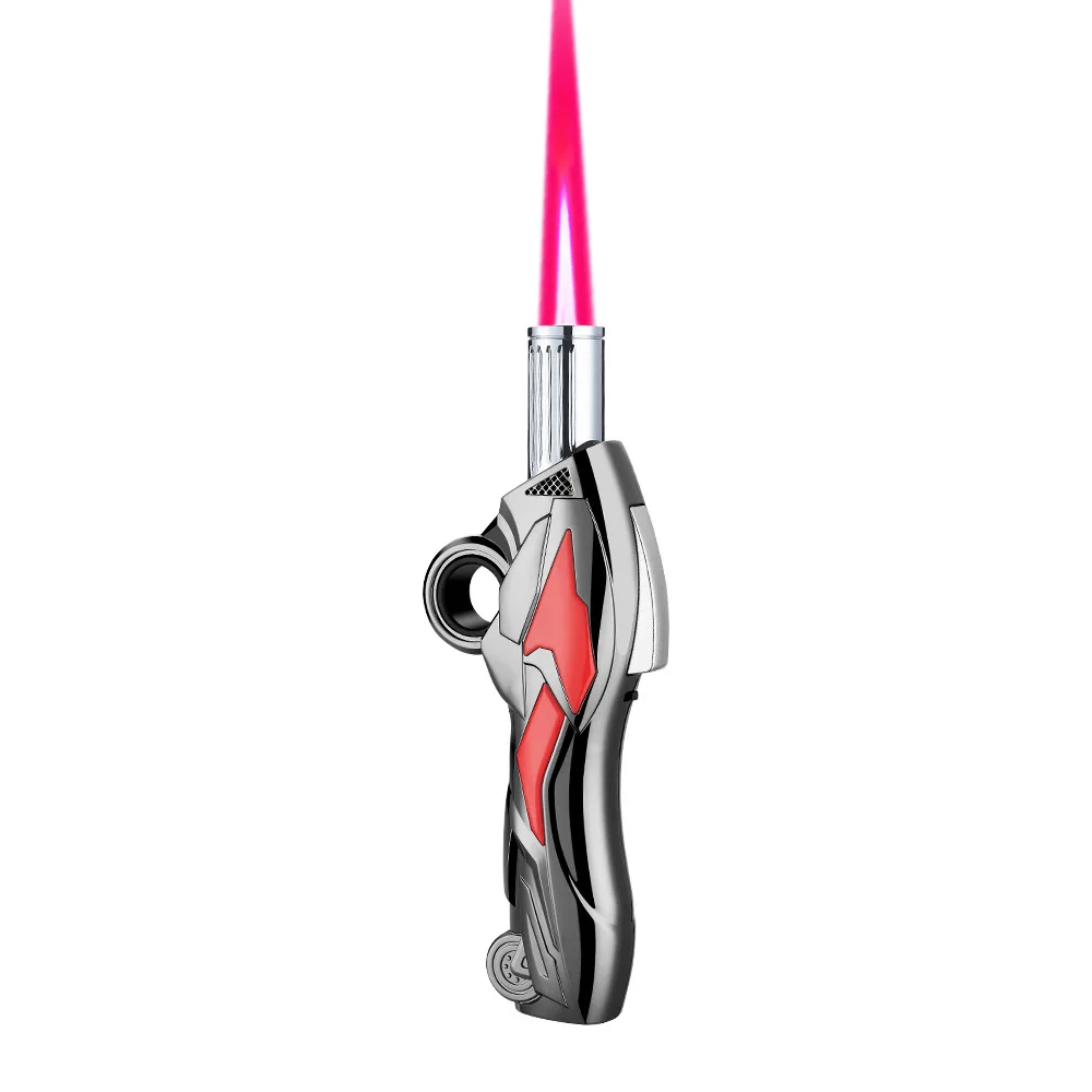 Red Flame Gas Lighter High-temperature Outdoor Flamethrower Butane Lighter Windproof Rotating Decompression Cool Torch