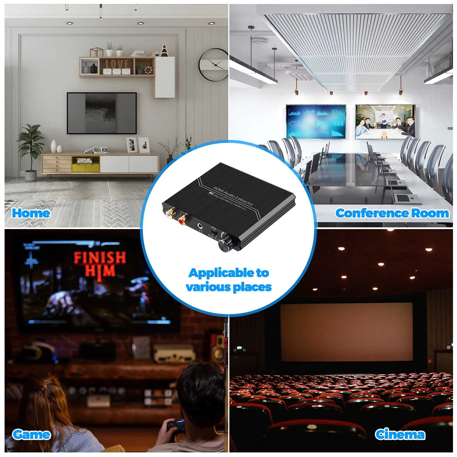 Extrator de Áudio Hdmi com Estéreo 4k 20 para Spdif 35 mm Adaptador de Áudio Rca l r Suporte 4k @ 60hz Hdcp 2.2 Yuv 4:4:4 - Image 4