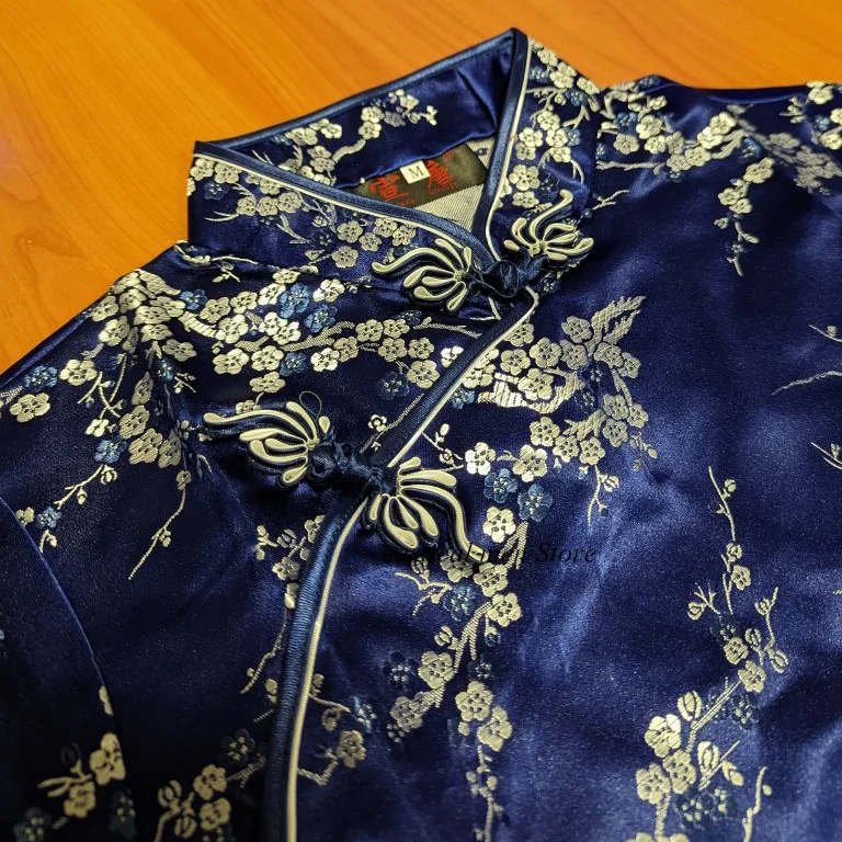 Evening Party Vestidos Chinese Style Dress Jacquard Satin Cheongsam Women Sexy Split Qipao Traditional Button Down Dress chinese dress