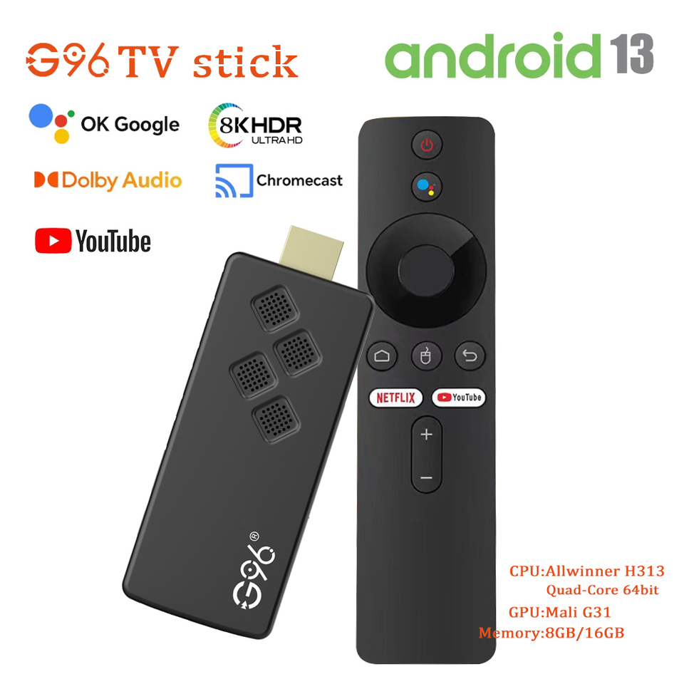 Global Version Android13 G96 TV Stick 8K Portable Streaming Media 2GB 16GB Multi Language TV Dongle Allwinner H313 Quad Core