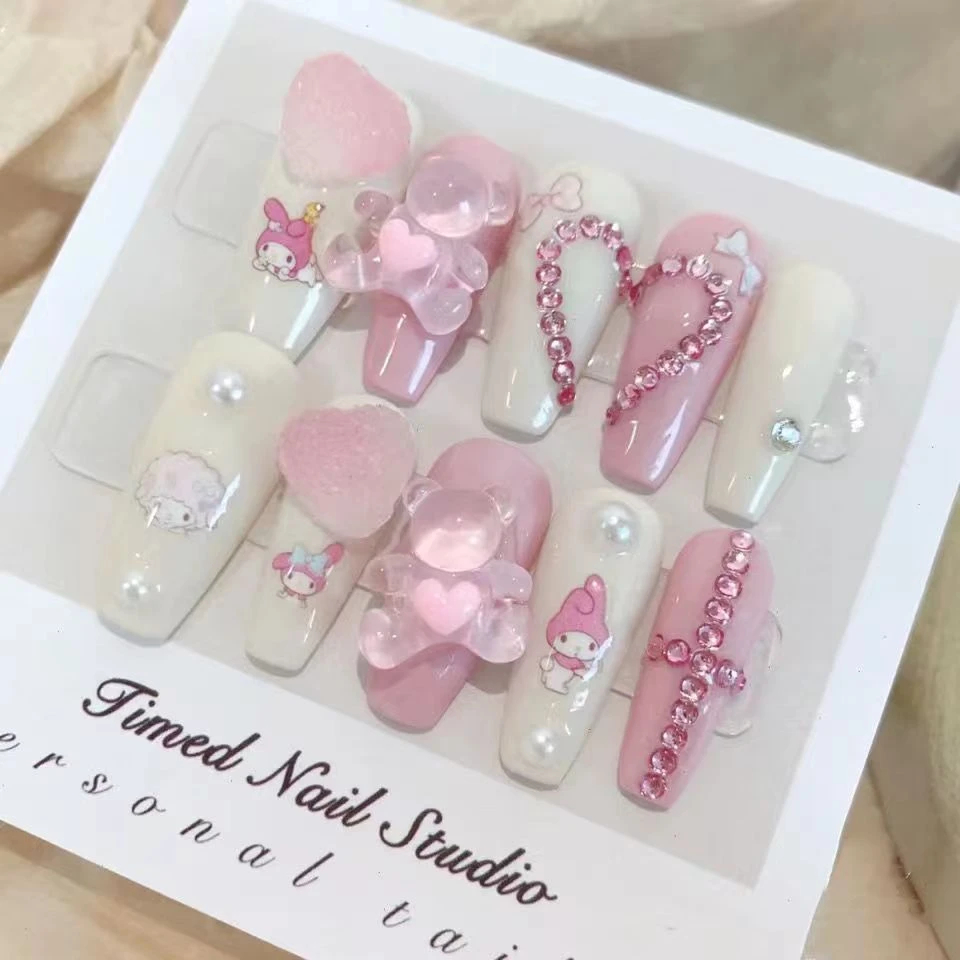 Diy Anime Sweet Pink Mymelody Hugs Gummy Bears Love Fake Nails Patch ...