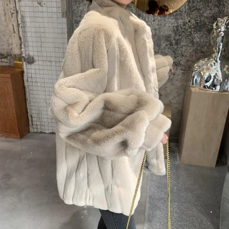 Winter Teddy Jacket Fur Coat for Women Warm Fuzzy Fleece Fur Collar Faux Fur Coat 2023 Winter Clothes Lamb Wool Jackets Khaki