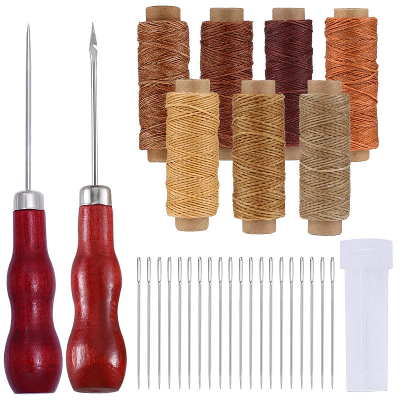 Leather Sewing Craft Set Leather Awl Tool Sewing Needle With Nylon Sewing Waxed Thread For Repair Shoes Hand Stitching Sewing