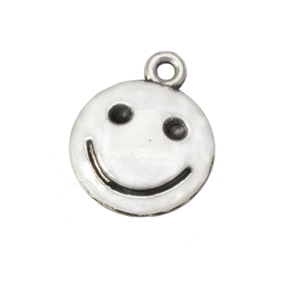 

50pcs Charms Pendants Craft Supplies DIY Earring Smile Face Silver Plate Metal Jewelry Accessory 16mm Handwork Material Fittings