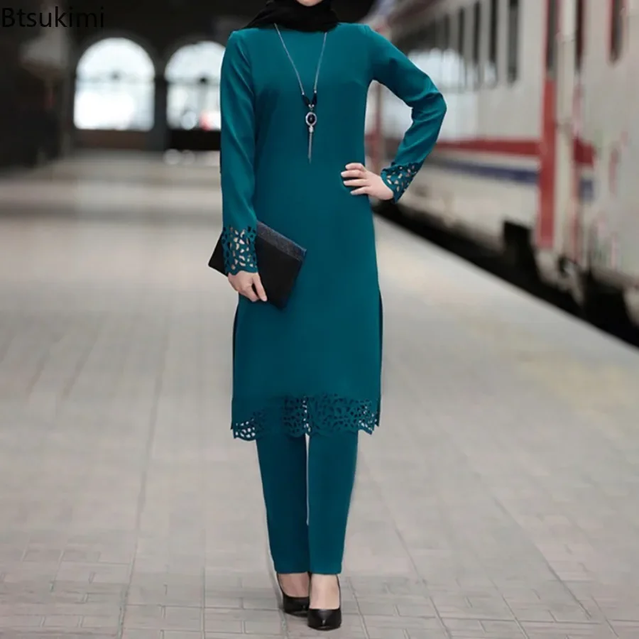 Islamic women's sets dress and pants with long sleeves, two-piece Islamic women's clothing, Arabic caftan Dubai.