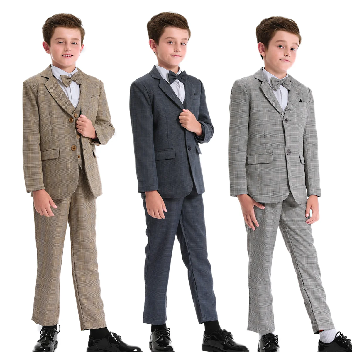 Children Suits for Boys Kids Wedding Outfit Teenager Plaid Formal Easter Tuxedo Children Blazer Flower Party Performance Costume Boys Suit Set
