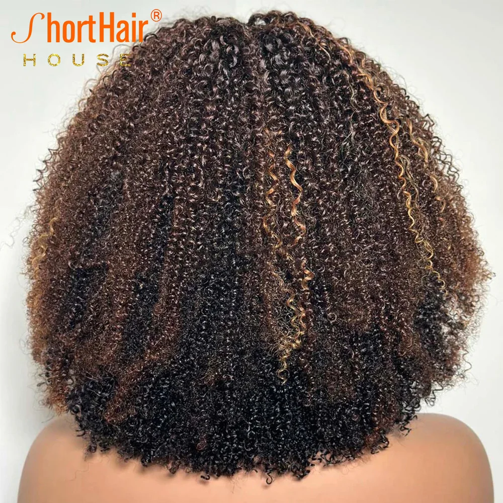 Highlight Wigs With Kinky Edges Human Hair Wigs 5x5 Lace Closure Human Hair Short Bob With Bangs Wear&Go Glueless