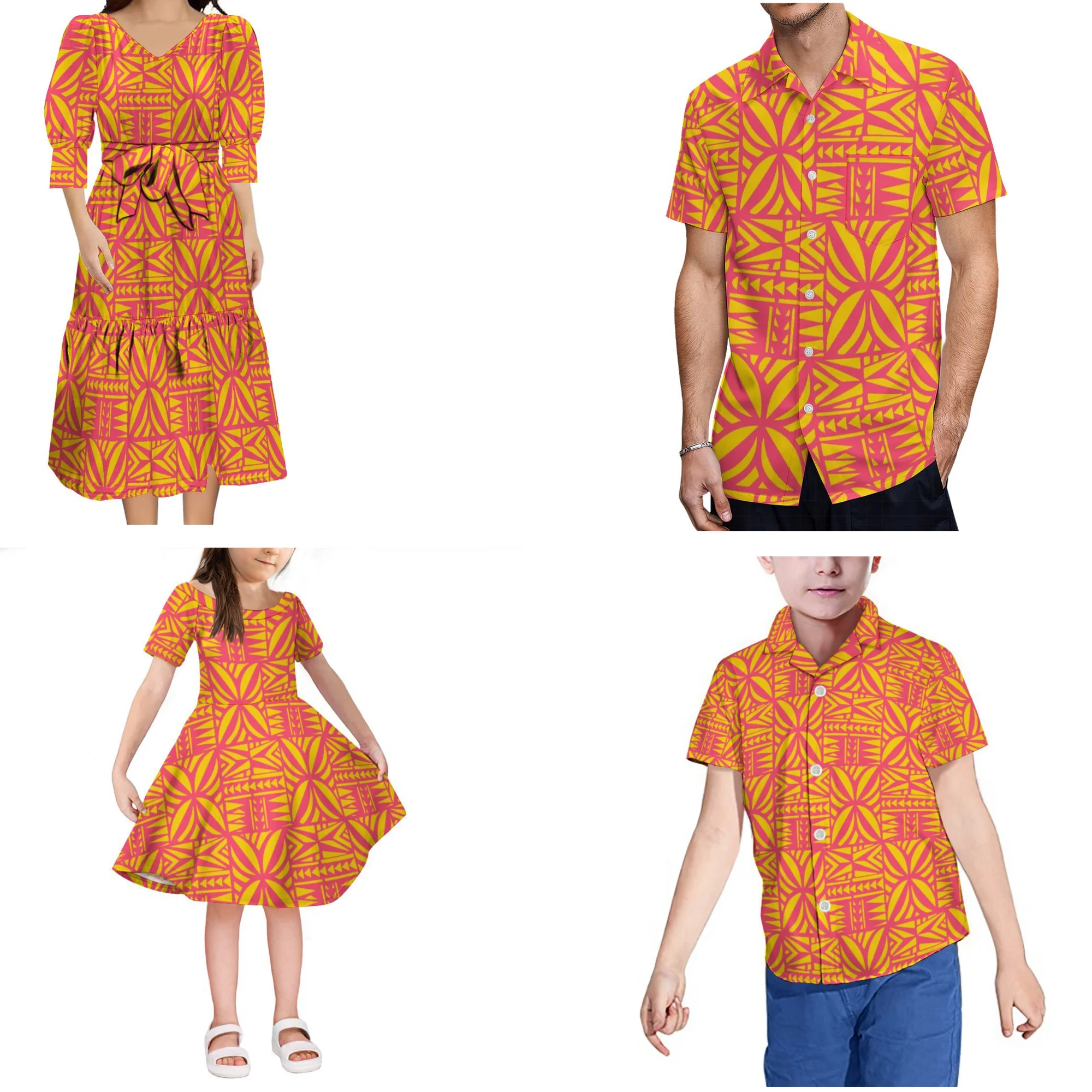 

Комплекты одежды для девочек, полинезийская Этническая Самоанская семейная одежда с принтом татуировок, Индивидуальные комплекты одежды для мальчиков