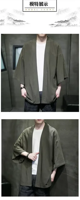 Cardigan Kimono Uomo In Lino E Cotone - Estivo, Comodo, Manica 3/4, Taglie L-4XL - Foto 8