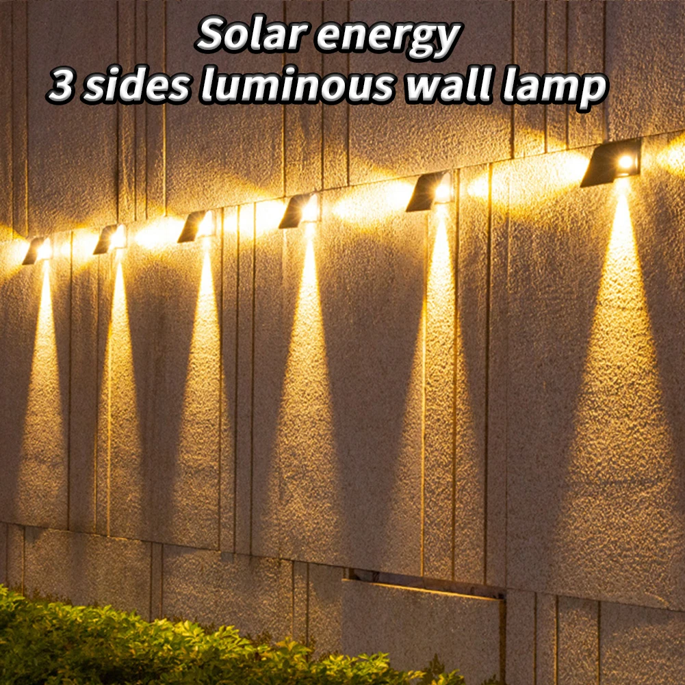 Solar Wall Light LED Outdoor Wall Mounted Lights IP54 Waterproof 3-Sided Light Beam Wall Lamp For Garden Yard Garage Porch