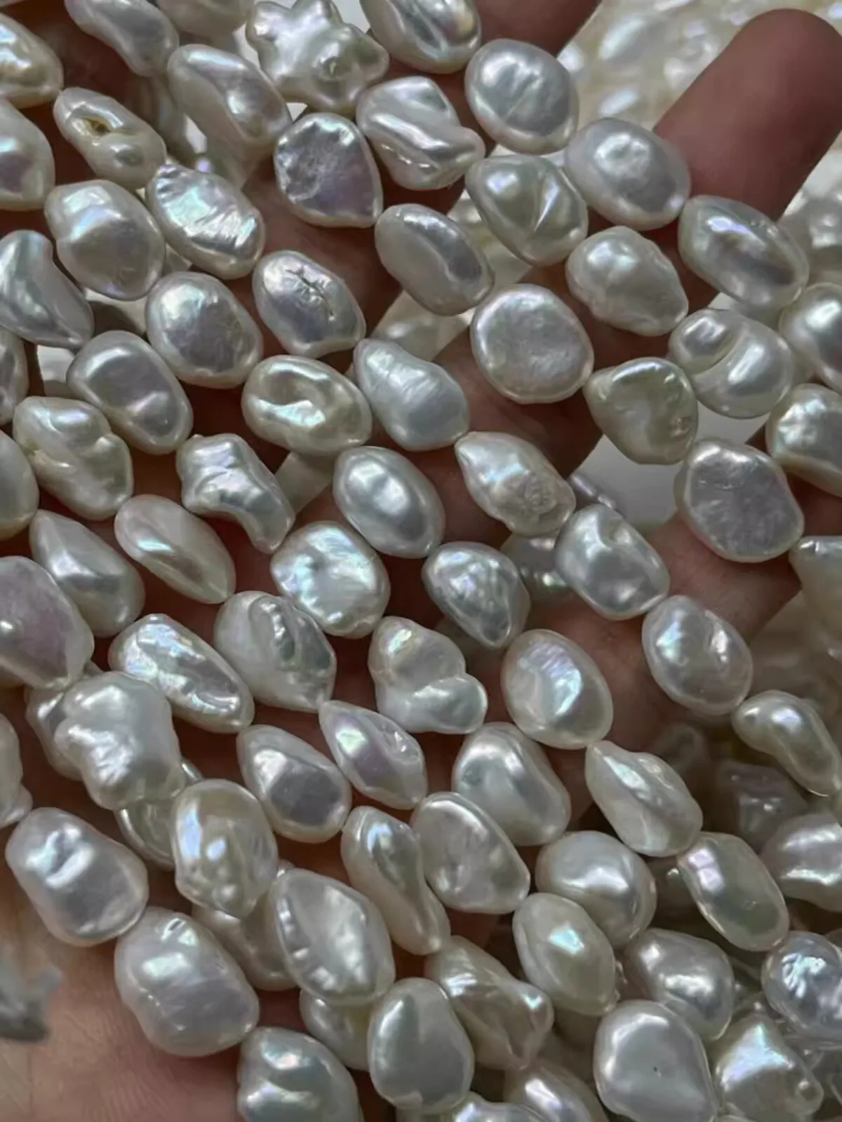 

Freshwater white reborn keshi pearl flat oval 7-9mm FPPJ wholesale 39cm 3A nature loose beads for DIY jewelry