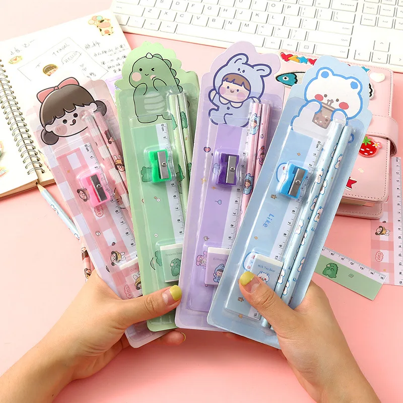 

5pcs Set Cartoon Stationery Set Pencil Ruler Eraser Pencil Penknife Set for Kids Stray Kids Gift