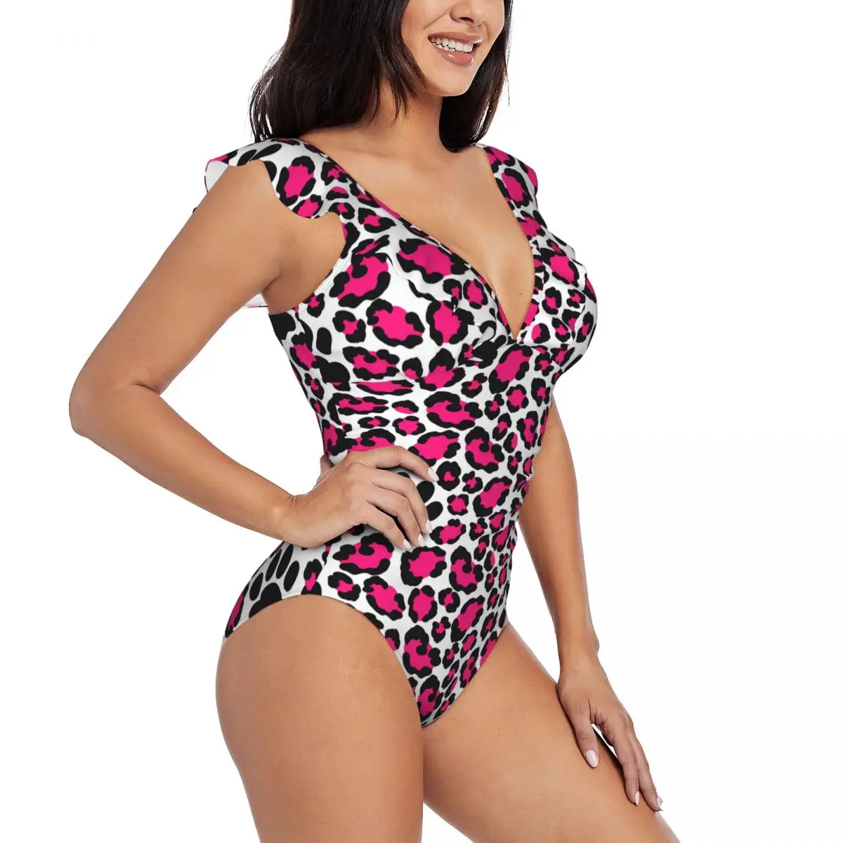 

Sexy One Piece Swimsuit Push Up Swimwear Leopard Skin Cat Paw Women Ruffle Monokini Swimsuit Bodysuit Bathing Suit