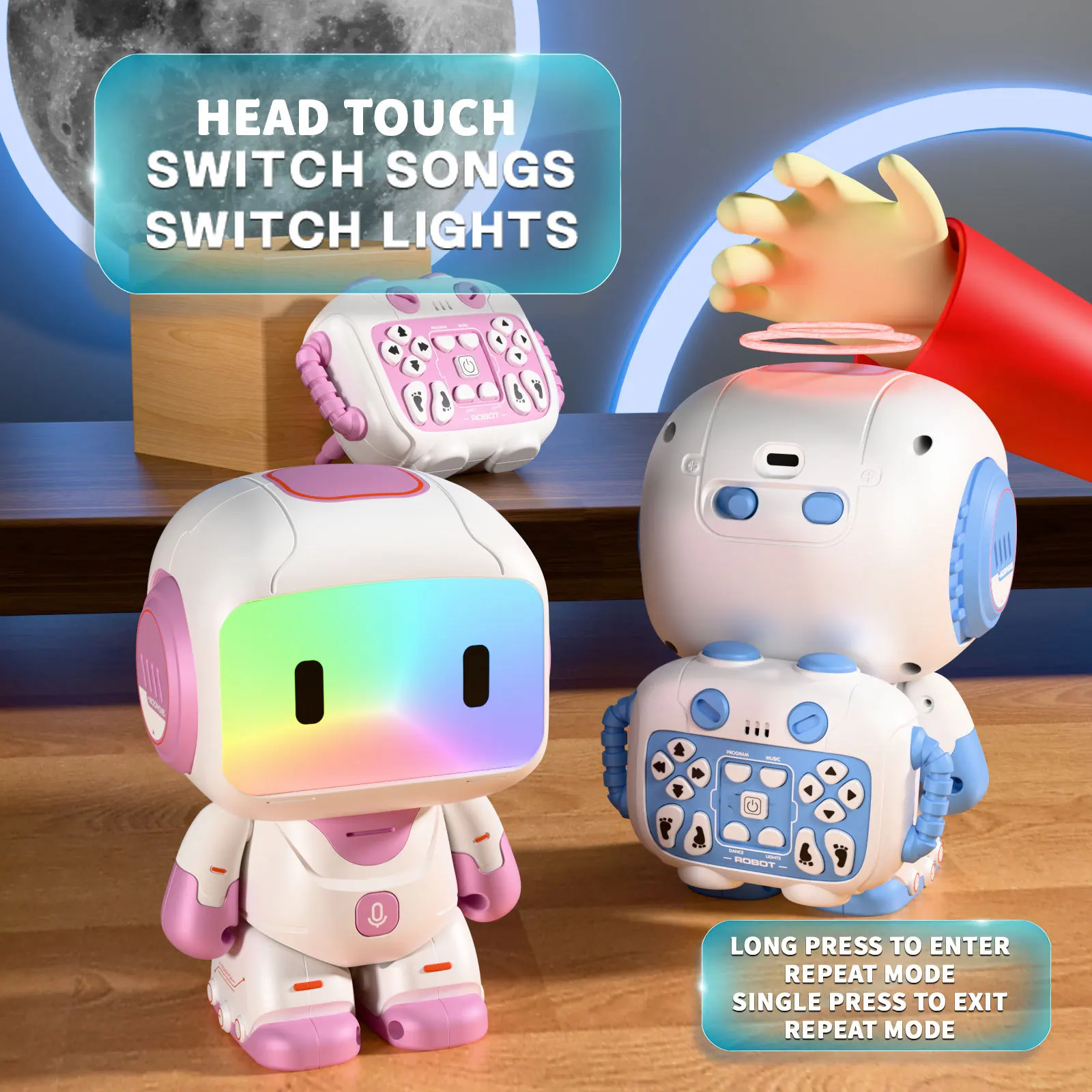 Robot Giocattolo Interattivo Multifunzionale per Bambini con Sensore Intelligente e Registrazione Vocale, Regalo per Ragazzi - immagine 3