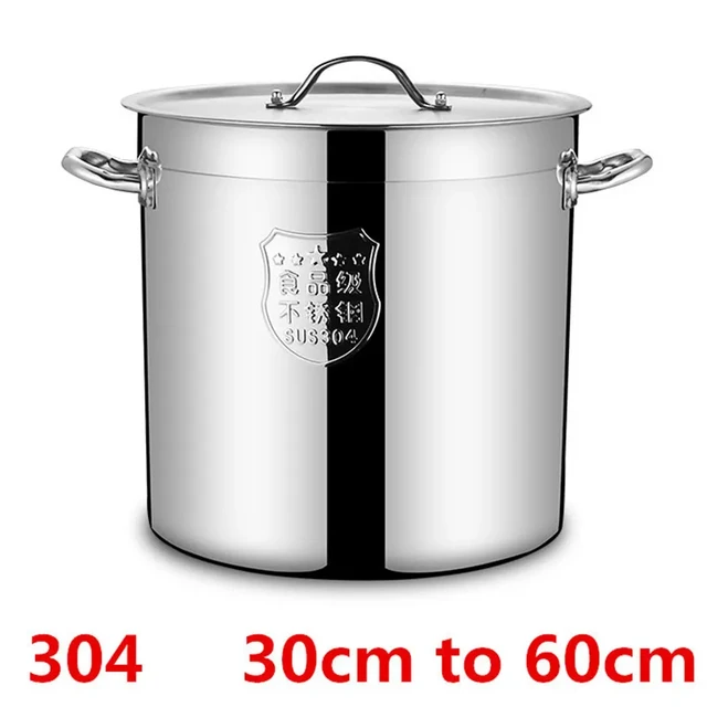 large Stainless steel thick Soup pot with handle lid big pot bucket pail  water barrel household