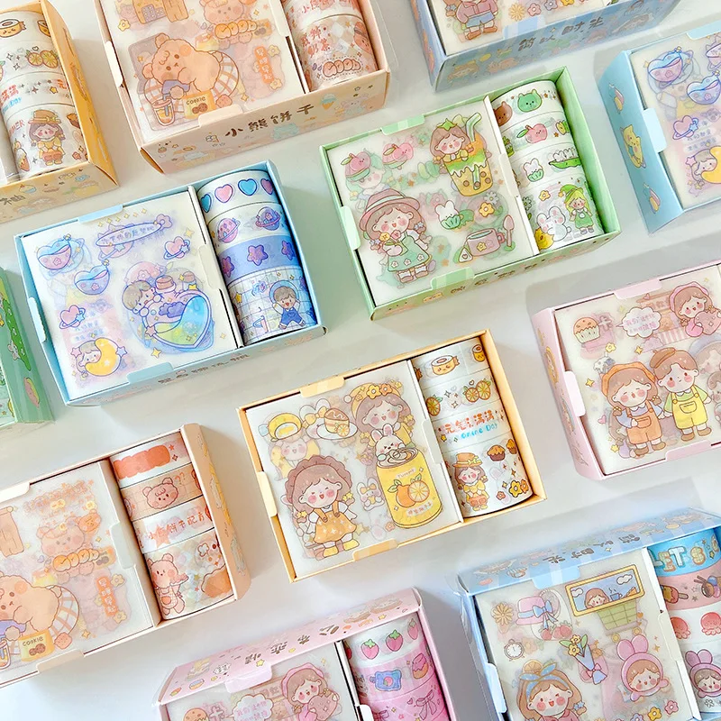 9pcs/box Kawaii Sticker Washi Tape Set DIY Scrapbooking Diary Album  Decorative Stationery Cute Masking Tapes Kids Gift