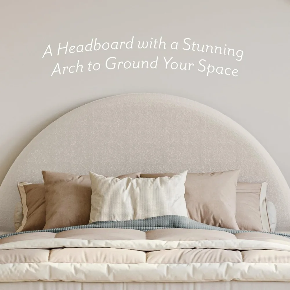 Cloud Bed Frame with Arch Shaped Headboard, Upholstered in Soft Fabric, Platform Beds Frames with Solid Wood Legs, Bed Frame 5