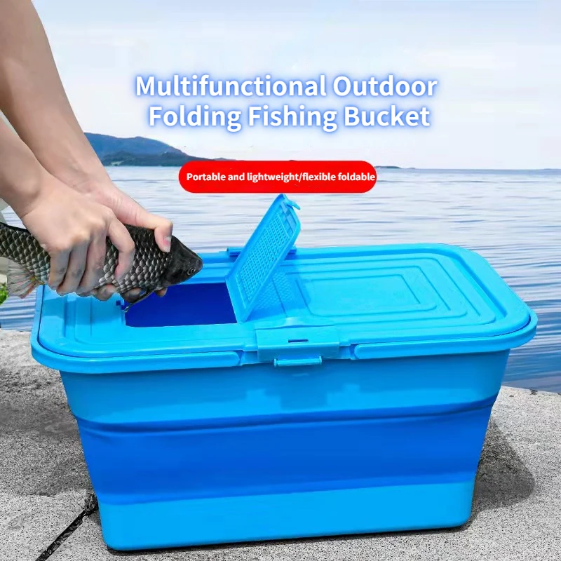 

New foldable bucket fishing bucket fish live fish multi-functional portable rectangular with lid wild fishing box