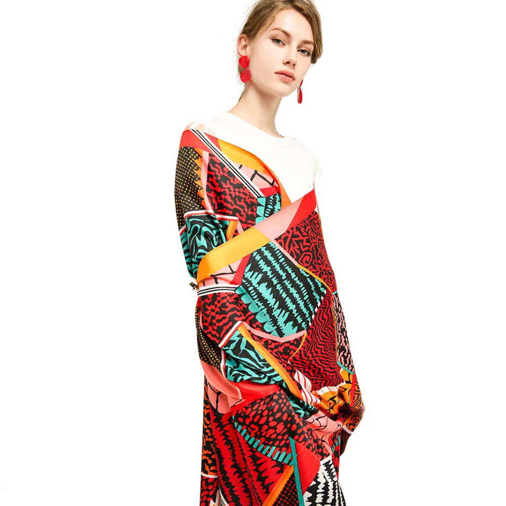 CHENKIO Women's Printed Twill Stone Pattern Scarf 2022 Spring/Summer Imitation Silk Scarf Hijabs for Woman Scarf Women Luxury