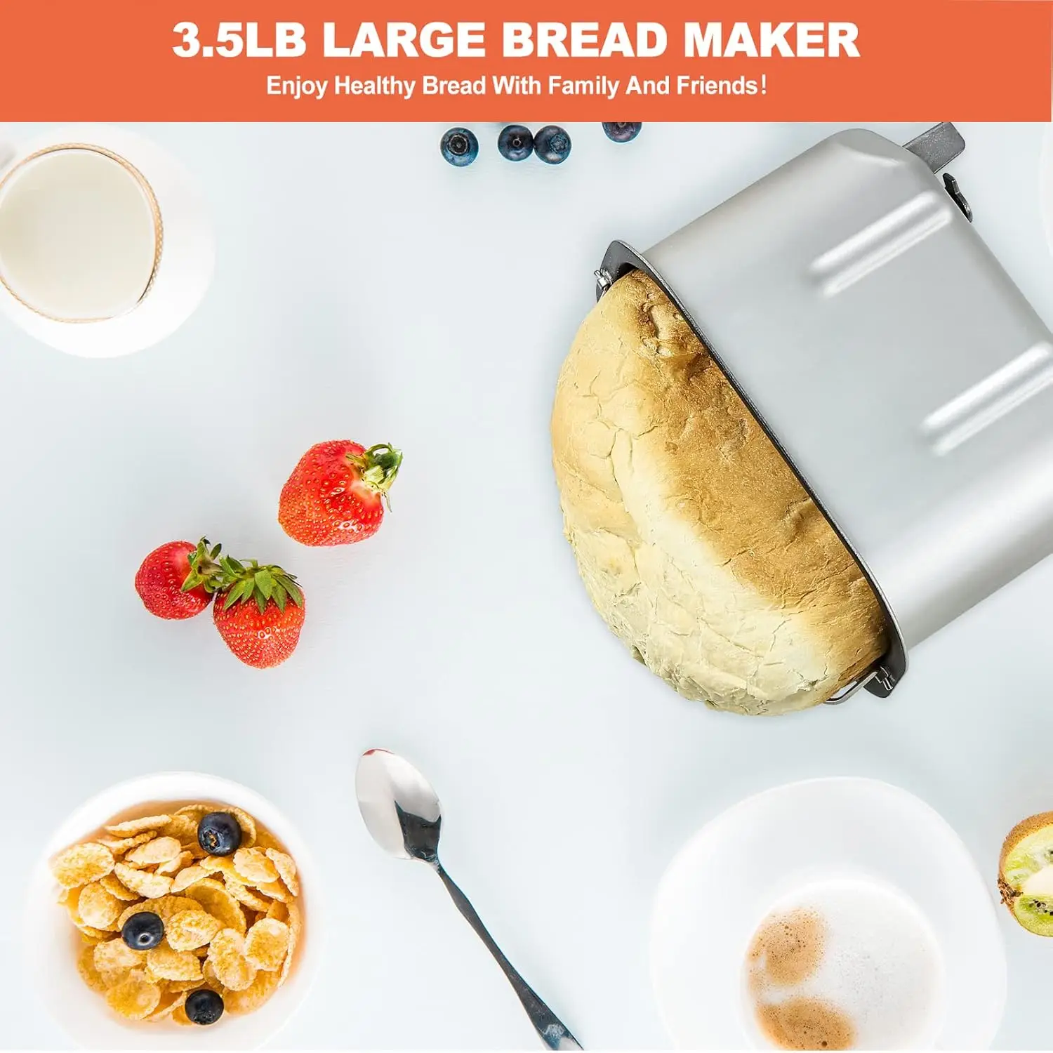 Maker Machine 15-in-1 Automatic Bread Machine with Dual Kneading Paddles Breadmaker with Touch Panel&LCD Display,Gluten Free Set