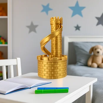 PLA Castle Slide Coin Storage Container Model Savings Tank Castle Tower Piggy Bank Spiral Openable Rolling Tower Money Boxes 1