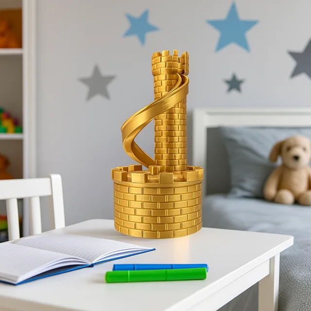 PLA Castle Slide Coin Storage Container Model Savings Tank Castle Tower Piggy Bank Spiral Openable Rolling Tower Money Boxes 1