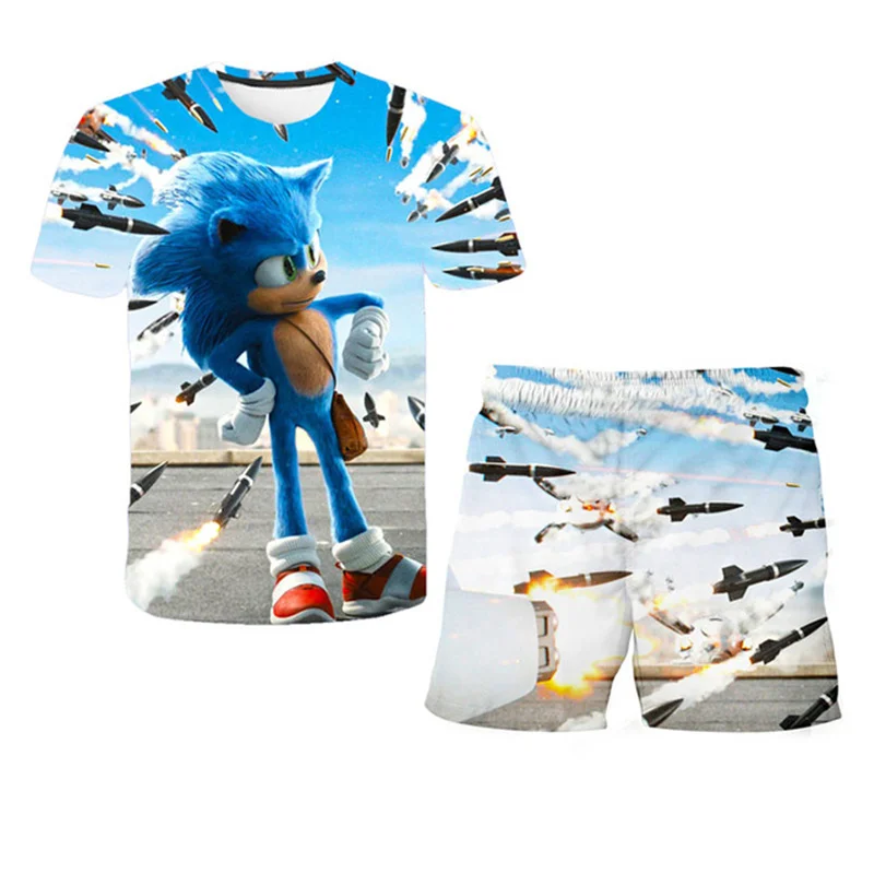 baby pajamas for a girl children sonic 2 3D Print T shirt Sets Boys Girls super sonic Suit 4-14Years Baby cartoon clothes kids clothing Summer harajuku baby suit boy Clothing Sets