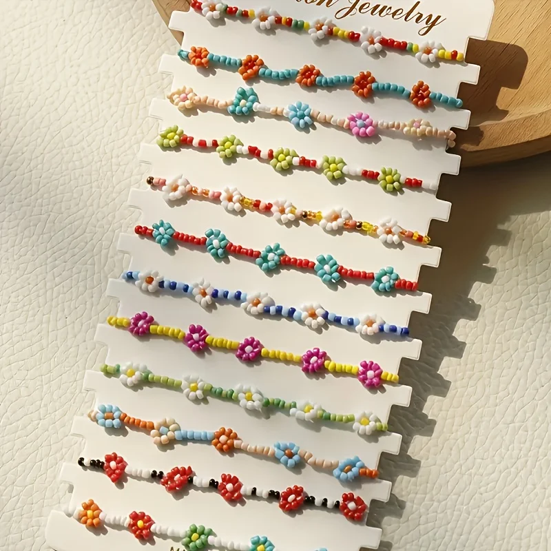 12 neue handgefertigte Armbänder mit kleinen Blumen (zufällige Farben kleiner Blumen) – Detail 2