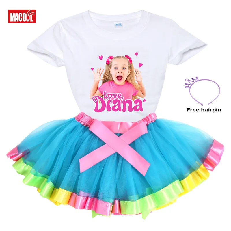 disney clothing sets Girl Clothes Set Rainbow Dress Tutu Dress Suit Children Clothing Summer Skirt Kid Clothing Toddler Baby Outfit Love Diana TShirt absolver clothing sets	