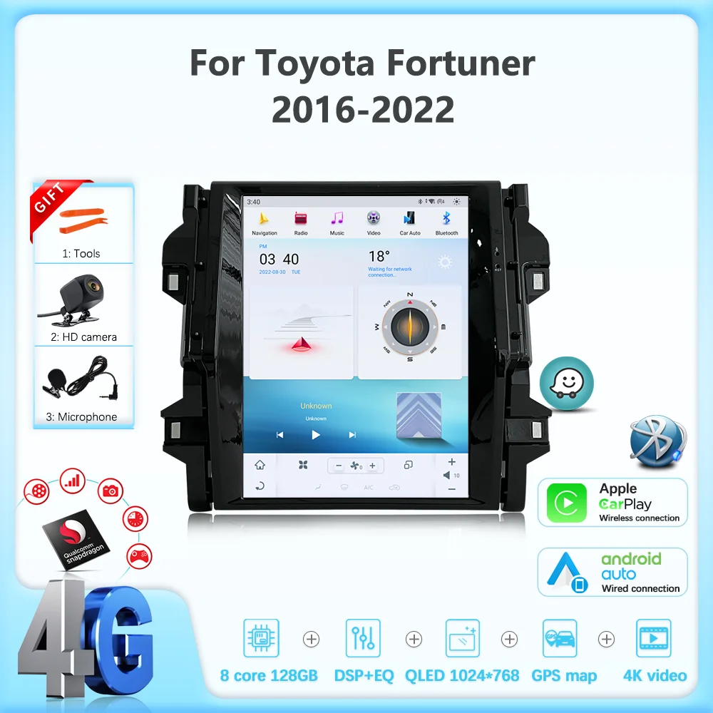 

JEHUNG For Toyota Fortuner 2016-2022 Car Multimedia Player CarPlay GPS Radio Android AUTO 5G Navigation Qualcomm 128GB 12.1 inch