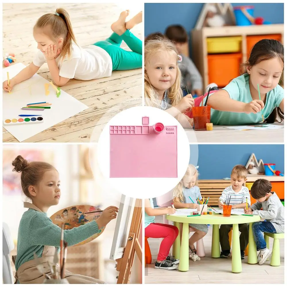 Silicone Painting Mat Drawing Pad With Palette Casting Molds Mat With Cup Washable Graffiti Silicone Sheet For Art Painting Clay