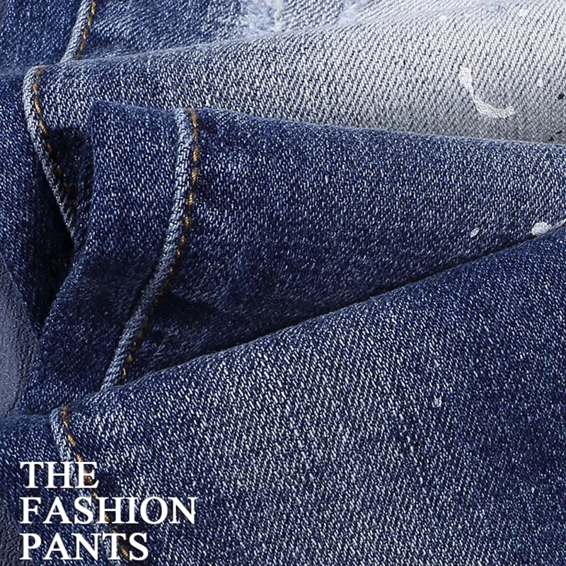 Street Fashion Men Jeans High Quality Retro Blue Stretch Skinny Fit Ripped Jeans Men Painted Designer Hip Hop Brand Pants Hombre
