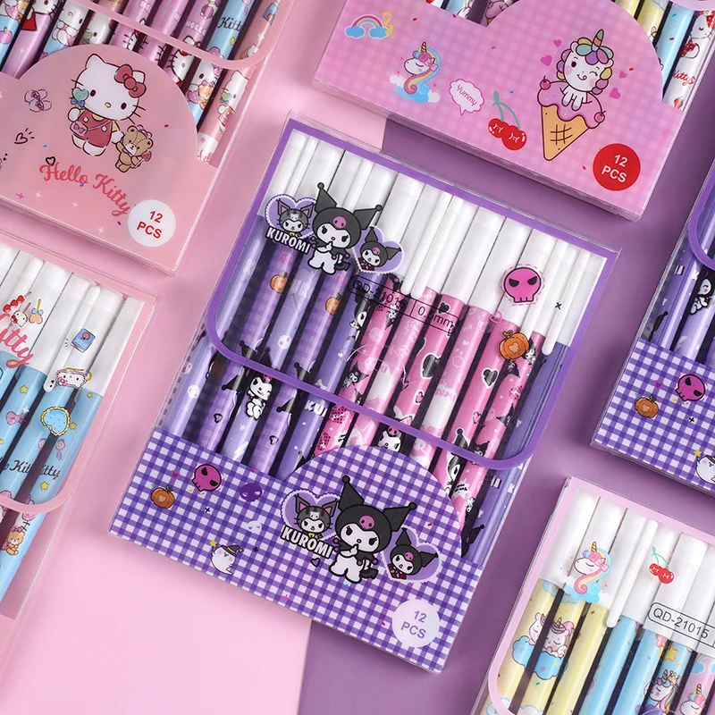 

72pcs/lot Sanrio Kawaii Kuromi Erasable Gel Pen Cute 0.5mm Black/Blue Ink Neutral Pens Promotional Gift Office School Supplies