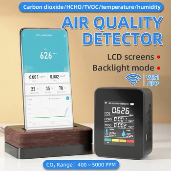 다기능 공기질 모니터 CO2 감지기, HCHO TVOC 테스터 기기, CO2 계량기 온습도계, 5 in 1