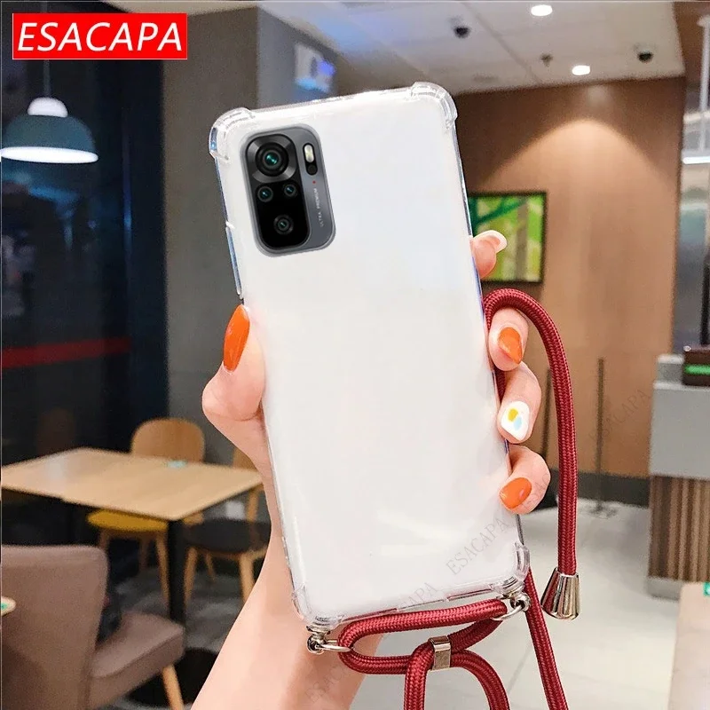 Crossbody Necklace Lanyard Phone Case with Shockproof Airbags and Clear Soft TPU Back Cover