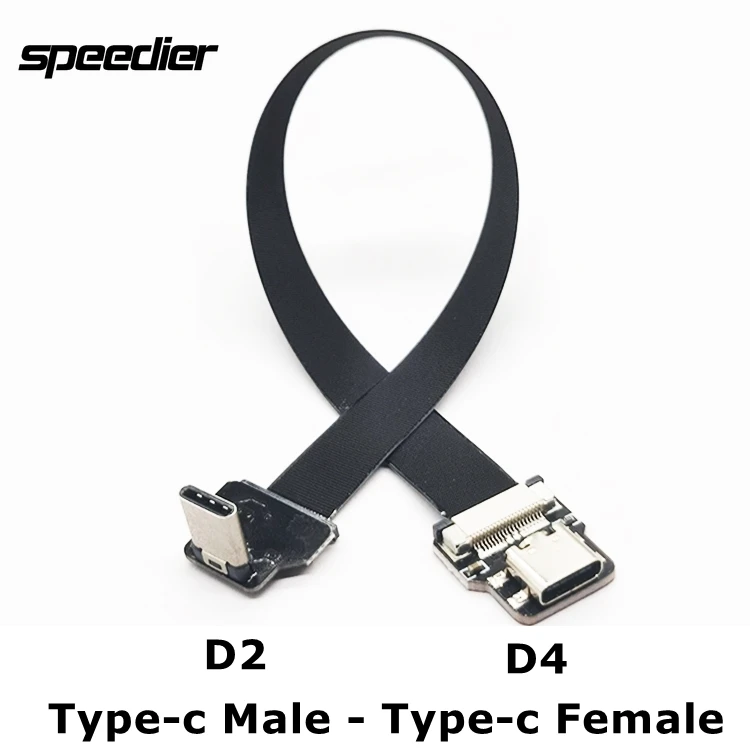 Flat Flexible Ultra Thin Usb Type-C To Type C Ribbon Cable 90 Degree Up Down Left Right Angle Slim Soft Fpv Fpc Charge Data Cord
