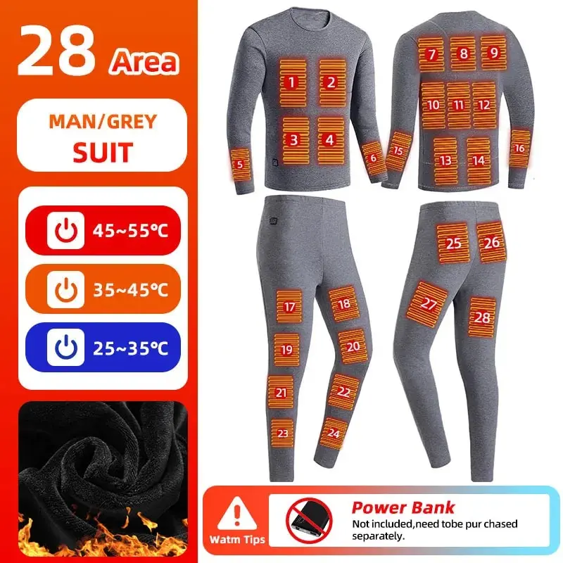 28 Zone Heated Heated Underwear Winter Thermal Underwear Women Men Winter Sports Accessories Electric Jacket Equipment