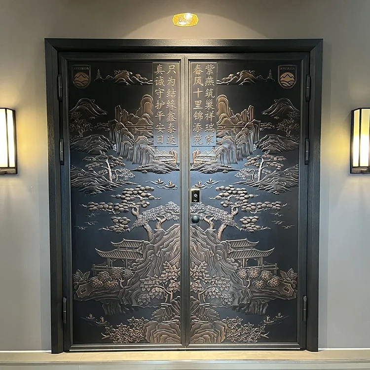 Factory Directly Selling Large Double Steel Outside Security Entry Door Interior Modern 2
