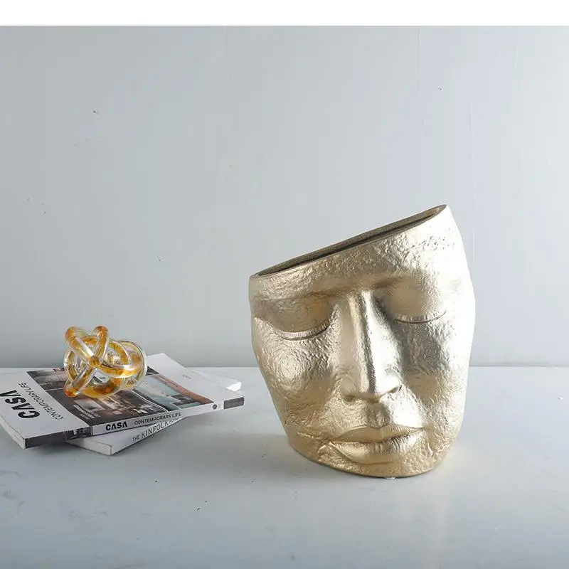 

Golden Face Character Resins Vase Creative Figure Flower Pots Decorative Flower Arrangement Crafts Floral Vases Desk Decoration